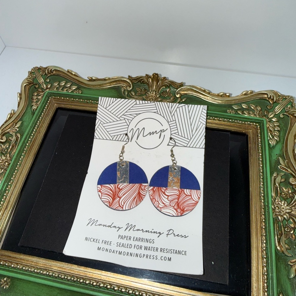 Blue And Red Patterned Earrings - image 3